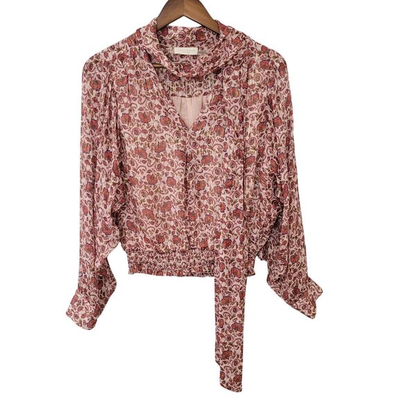Ramy Brook Metallic Floral Print Silk Blend Neck Tie Blouse Top Womens Size S - Picture 1 of 9